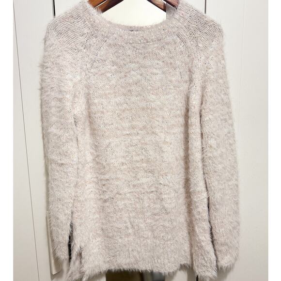Lou & Grey Fuzzy Eyelash Knit Cream Sweater Women’s Small Soft Cozy Pullover - Picture 3 of 12